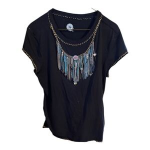 Double D Ranch Black Blouse with Faux Western Necklace